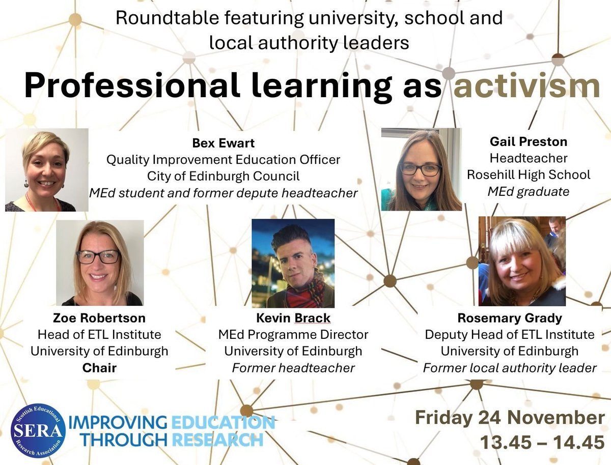 Rosemary Grady (@rosemarygrady21) on Twitter photo Looking forward to joining <a href="/SERA_Conference/">SERA</a> tomorrow. At 1.45 I'll be part of a Round Table discussion with my colleagues from <a href="/EdinburghUni/">The University of Edinburgh</a> <a href="/MorayHouse/">Moray House School of Education and Sport</a> discussing our "Professional Learning as Activism" research. <a href="/DrZoeRob/">Zoe Robertson</a> <a href="/KJLBrack/">Kevin Brack</a> <a href="/Dr_HGC/">Dr. Hannah G-C</a> <a href="/MsPrestonHT/">Gail Preston</a> <a href="/BexieEwart/">Bex Ewart</a> Looking forward to joining <a href="/SERA_Conference/">SERA</a> tomorrow. At 1.45 I'll be part of a Round Table discussion with my colleagues from <a href="/EdinburghUni/">The University of Edinburgh</a> <a href="/MorayHouse/">Moray House School of Education and Sport</a> discussing our "Professional Learning as Activism" research. <a href="/DrZoeRob/">Zoe Robertson</a> <a href="/KJLBrack/">Kevin Brack</a> <a href="/Dr_HGC/">Dr. Hannah G-C</a> <a href="/MsPrestonHT/">Gail Preston</a> <a href="/BexieEwart/">Bex Ewart</a>