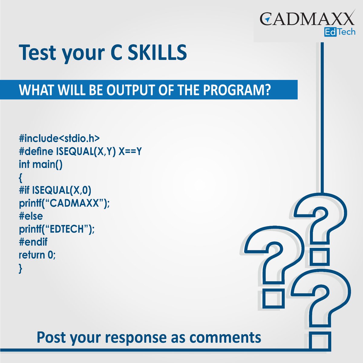 cadmaxxedtech's tweet image. *Test your c skills*

What will be the output of the program?

Post your response as comments

#cadmaxxedtech #cskill #DidYouKnow #qotd #Programming #cprogramming #programminglanguages