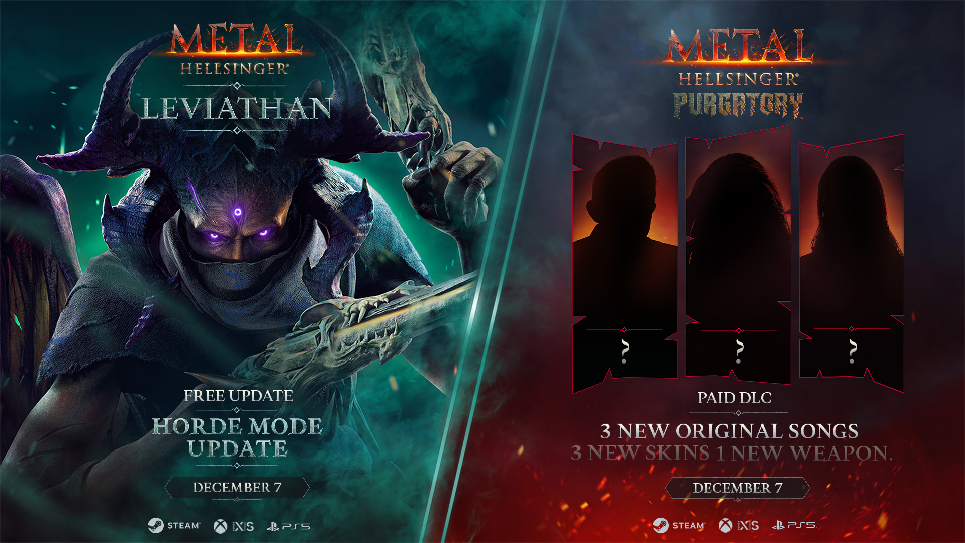 Metal: Hellsinger on X: Get your necks ready and sharpen your claws.  Leviathan and Purgatory are coming to PC, Xbox Series & PS5 on December  7th. 😈Leviathan (Free update) - New horde