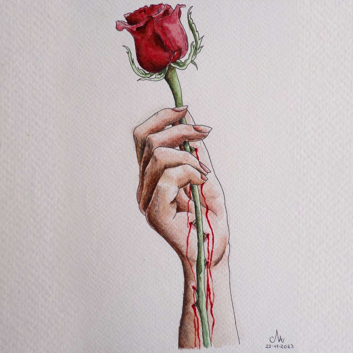 Mariah_1039's tweet photo. La Fine 🌹🩸
•Inspiration from “La Fine” by Måneskin•
Watercolor and ink on paper
14,8x21 cm

#art #artist #womanartist #watercolor #painting #watercolorart #ink #hand #blood #redrose #pain #måneskin #lafine https://t.co/DpTNjCuMMa