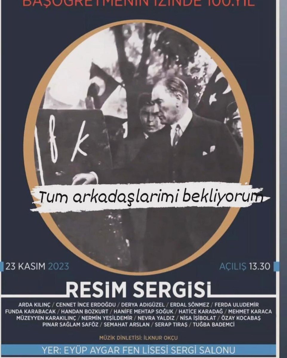 Okulumuz öğretmenlerinden Nermin YEŞİLDEMİR ALMACI Cumhuriyetimizin 100. Yılı için düzenlenen resim sergisine kendi tablosuyla katılmıştır.Okulumuz adına kendisini tebrik ederiz.Sergiyi gezmek isteyen herkesi Palm City alışveriş merkezine bekleriz.