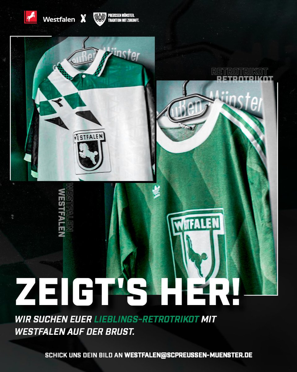 #WestfalenAG x #SCP06 | Gemeinsam mit @preussen06 suchen wir die schönsten Retro-Trikots mit Westfalen-Pferd auf der Brust. Einfach Foto machen, bis 30.11. an westfalen@scpreussen-muenster.de schicken und mit etwas Glück eins von #06 aktuellen Westfalen-Trainingsshirts gewinnen!