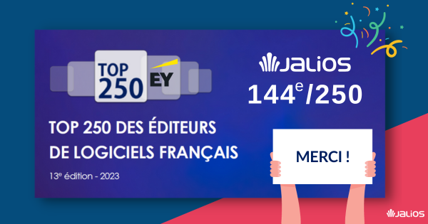 👍 Le classement Numeum et EY du top 250 des éditeurs de logiciels français est sorti !

🚀 Dans un secteur qui progresse de 10.5%, <a href="/Jalios/">Jalios</a> est toujours classé 1er de son marché et 144eme cette année, gagnant 3 places par rapport à 2022.