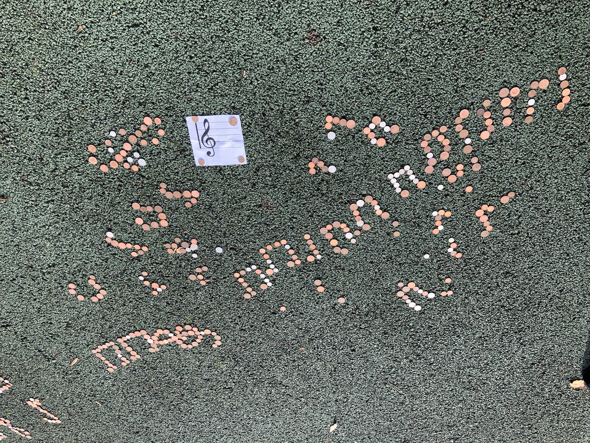 SHSKSchool's tweet photo. The legendary #StKatesDay 2p race is underway - this year we lay the coins in the pattern of an eye in support of @ChildrenHandS. Who will get the longest line? https://t.co/RZH6XVGhRb