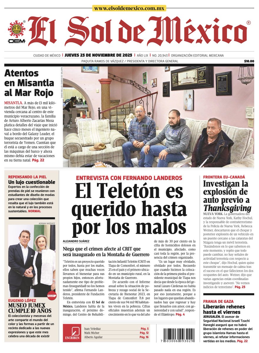 elsolde_mexico's tweet photo. #LaPortada
🖊️ #Teleton es un proyecto querido, hasta por los malos: #FernandoLanderos
👉https://t.co/houF65bAP4
🖊️ Proponen al #FrenteAmplio abrir la infraestructura de #agua en CDMX a inversión privada
👉https://t.co/txDPdCpmsk https://t.co/oOjg8gxXWp