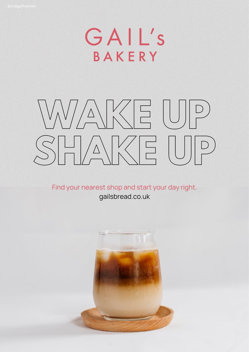 craigdfreeman's tweet image. Wake up, shake up!

Create posters to advertise #CoffeeShops to celebrate #NationalEspressoDay for @OneMinuteBriefs @GAILsBakery
