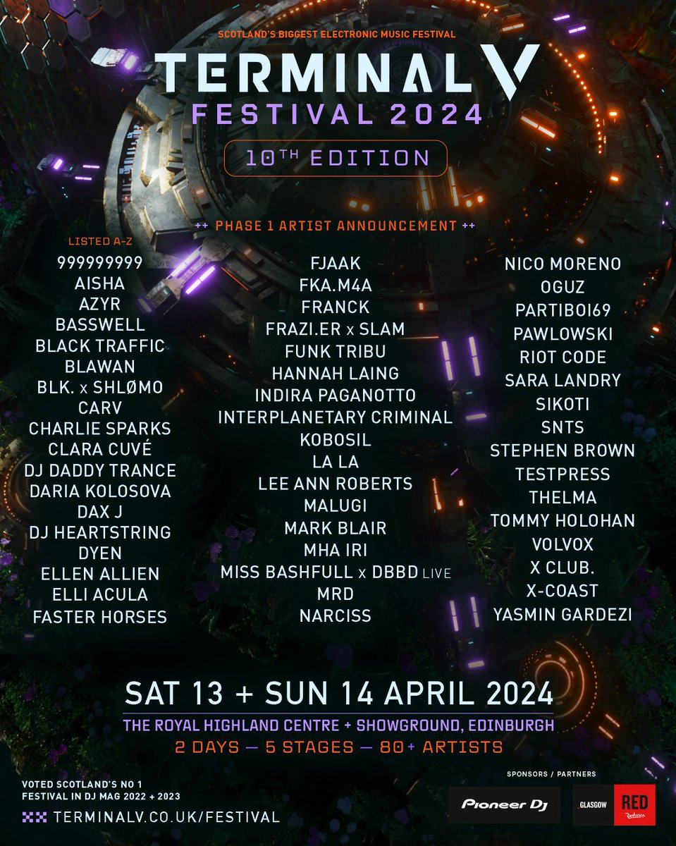 Our first wave of acts for Terminal V Festival have landed as we return for 2 days across 13th + 14th April 2024 for our 10th EVER EDITION of Terminal V. 𝗦𝗜𝗚𝗡 𝗨𝗣 for exclusive access to presale via our bio. Presale - WED 29TH NOV 9AM. General Sale - THUR 30TH NOV 9AM.