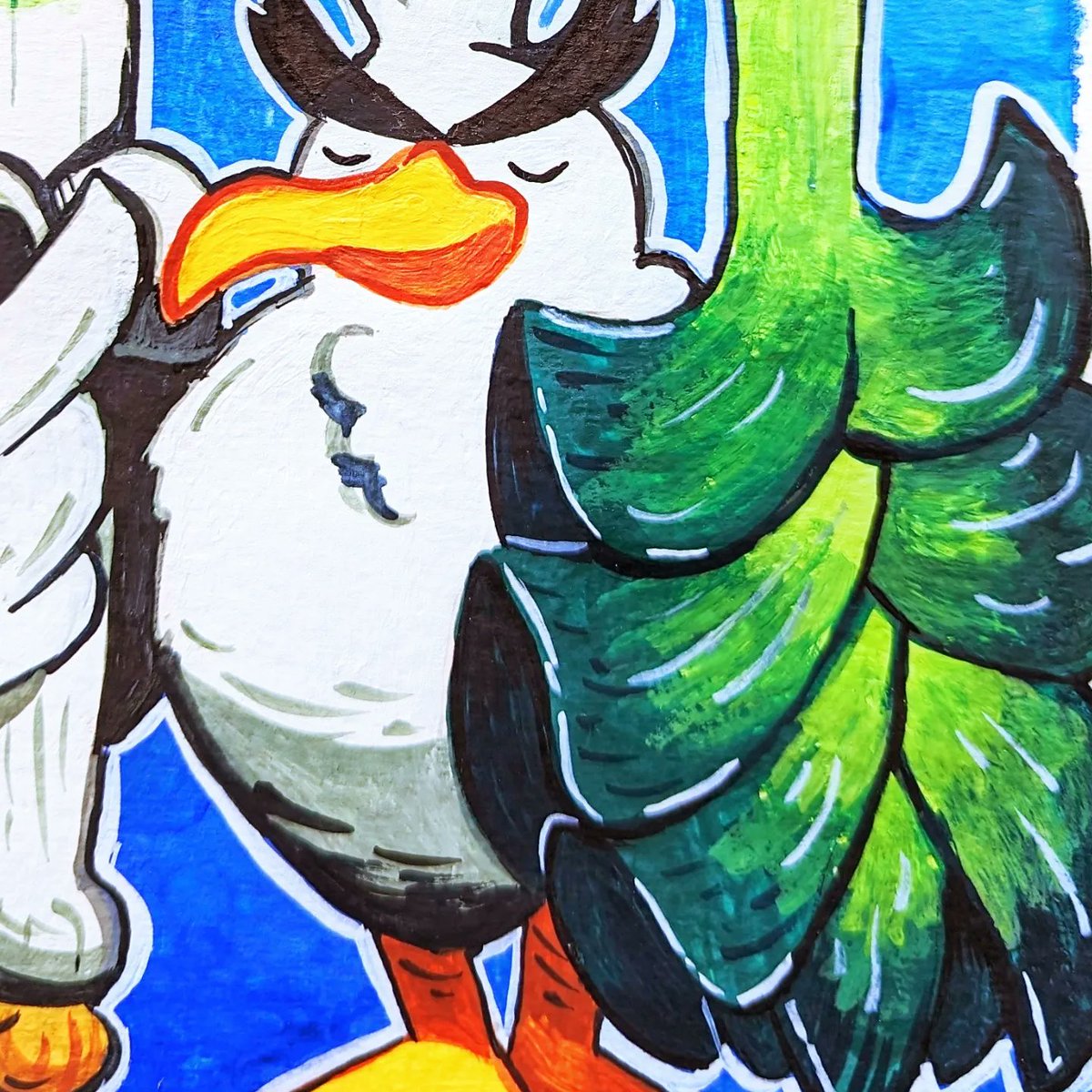 JohnnySmr's tweet image. Sirfetch&apos;d, the Wild Duck Pokémon (in gouache)

#pokemon #pokeart #pomemonart #sirfetchd #fanart