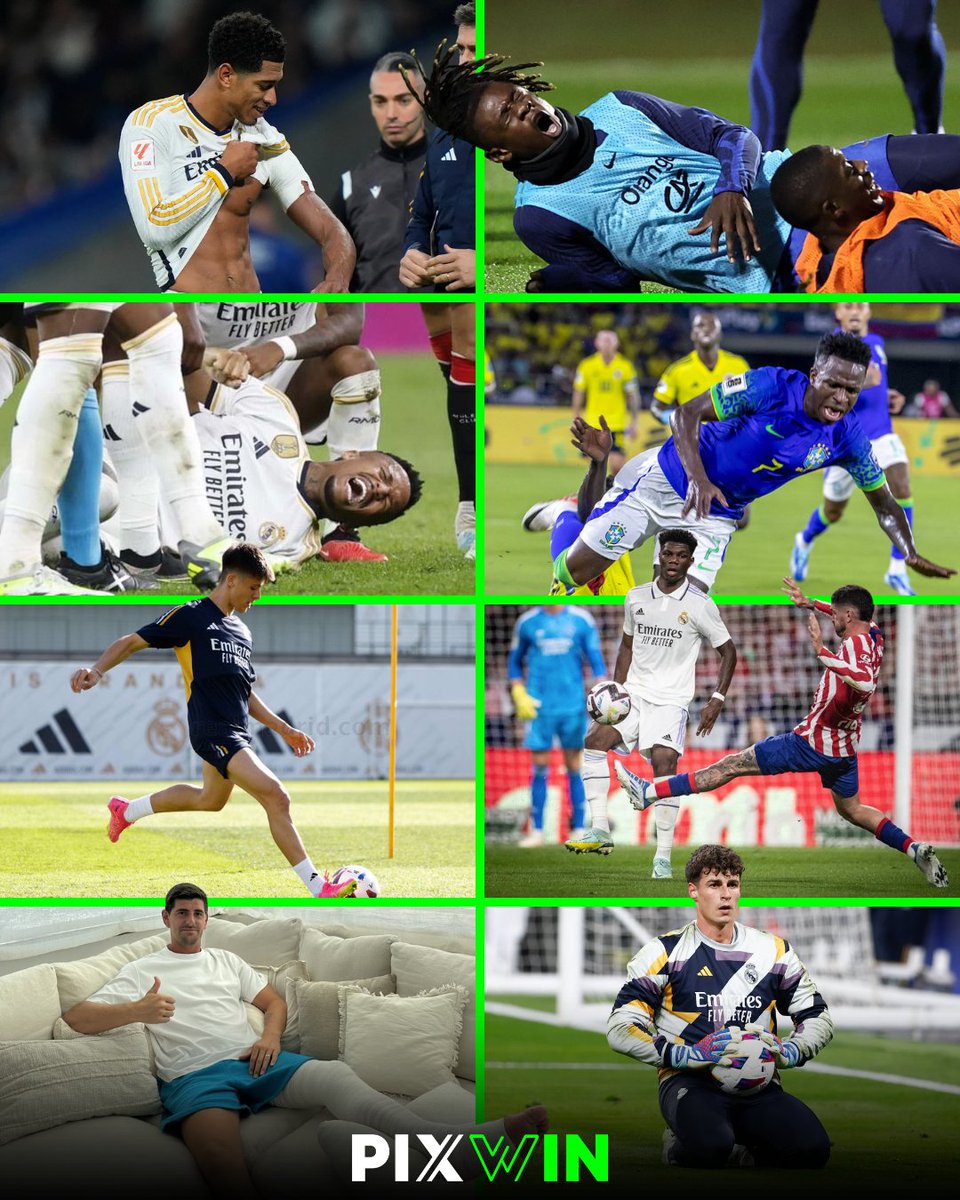 PixwinNG's tweet photo. 🌟⚽ Real Madrid Injury Crisis: 8 Stars Sidelined! 🚑🏥

#PixWin #RealMadrid #FootballInjuries #SoccerNews #LaLiga #HalaMadrid #Bellingham #Camavinga #Militão #ViniJr #ArdaGuler #Tchouameni #Arrizabalaga #Courtois https://t.co/Wi3Kaljc2h