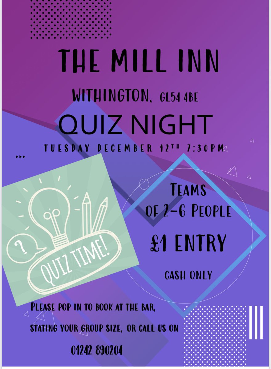 #Quiz night Tuesday 12 December! Join us to test your general knowledge skills &amp; enjoy a laugh. It's quiz night with a fun atmosphere full of team spirit &amp; a chance to relax with a pint. Got a team together? It's time to book your place! See you soon! #quiznight #beer #fun
