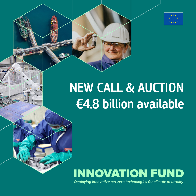 cinea_eu's tweet photo. 🆕 #InnovationFund funding opportunities
€4.8 billion is available in the #IF23Call & #IF23Auction
Let's make a greener, cleaner future a reality 💡💚
How? 👇
🧵 1/3 https://t.co/n48X3fm0q4
