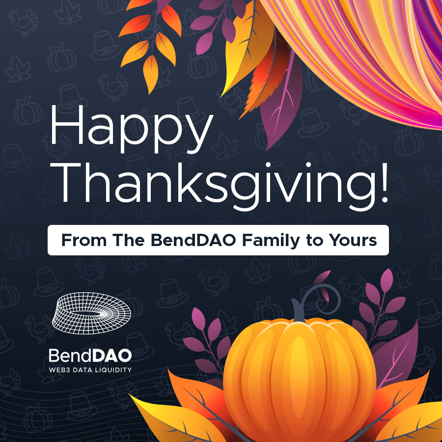 BendDAO's tweet photo. 🦃🥧 Happy Thanksgiving! 

Join our #Thanksgiving celebration and get a chance to win a share of the $USDT prize pool on @Galxe! @GalxeCampaigns  

🍂🍻 It’s a season of gratitude, and we’re giving back to our amazing community. ❤️ #BendDAO

https://t.co/WlcPb0Y5JY https://t.co/FdNPNYHjVu