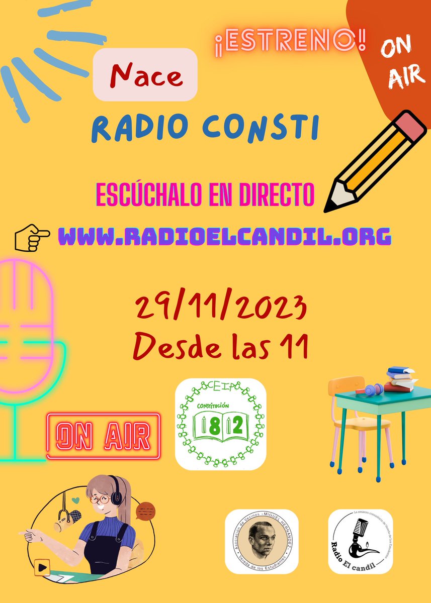 El próximo miércoles, alumnado del  cole del barrio #CEIPConstitución1812 harán su primer programa en directo desde <a href="/radio_el_candil/">Radio El Candil</a>

Estamos encantad@s de que nuestro proyecto de #RadioComunitaria sirva como soporte a iniciativas tan interesantes y necesarias como esta.