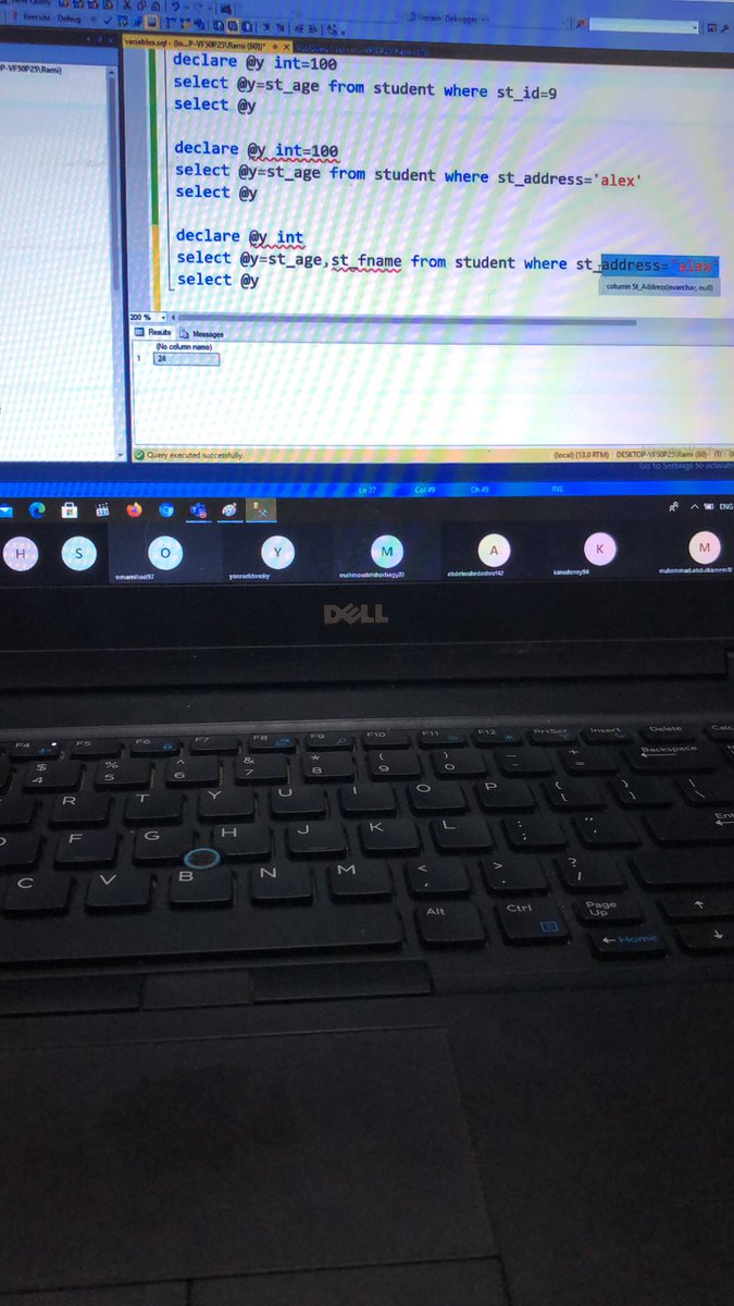 maysounajamy's tweet image. Day2 
#100dayofcoding 

variables in database 

having some fun ssms 🤝
