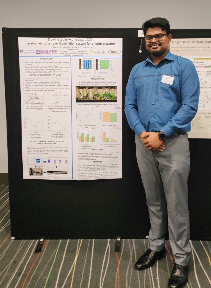 This week Aswin is attending the festival of Algae in Manchester. Here he has presented a poster of his work 'Wavelength tunable light sources for growing algae'.