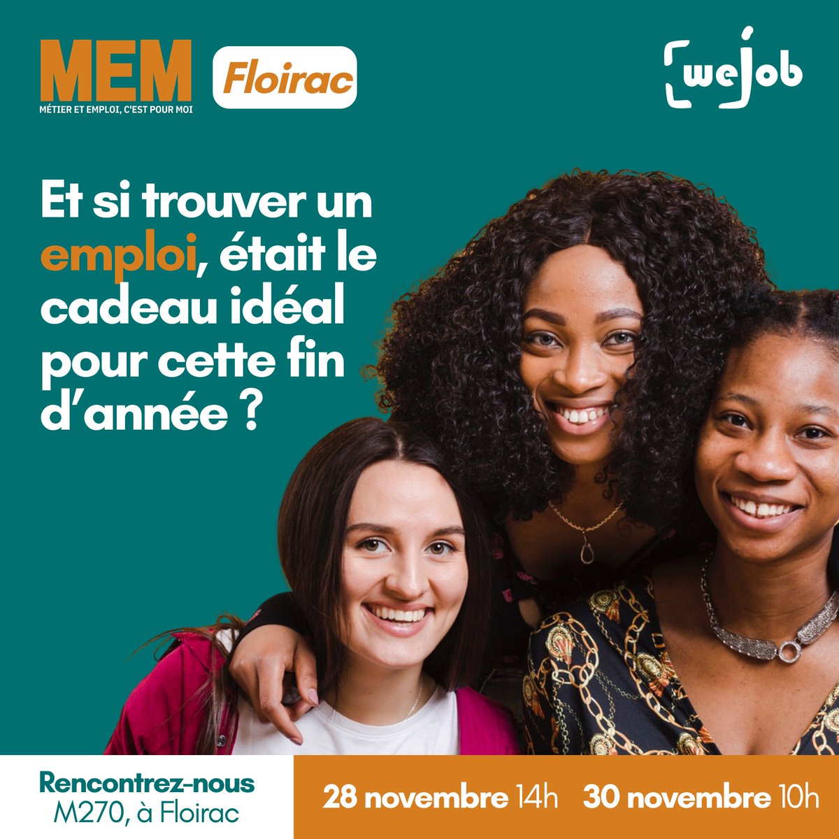 WeJOB (@wejob_aquitaine) on Twitter photo Un nouvel emploi, pour un nouveau chapitre ! 🎁
Rencontrez-nous à la M270 de Floirac, aux dates suivantes :
👉 Mardi 28 nov., 14h
👉 Jeudi 30 nov., 10h
Infos au 07 52 08 11 85 ou contact@we-job.com.
#emploi #projetpro #enfants #quartiers #insertion #bordeaux #floirac Un nouvel emploi, pour un nouveau chapitre ! 🎁
Rencontrez-nous à la M270 de Floirac, aux dates suivantes :
👉 Mardi 28 nov., 14h
👉 Jeudi 30 nov., 10h
Infos au 07 52 08 11 85 ou contact@we-job.com.
#emploi #projetpro #enfants #quartiers #insertion #bordeaux #floirac