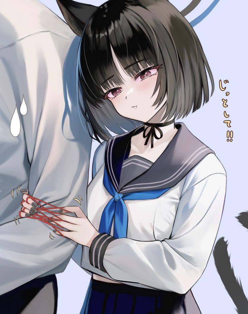 kikyou (blue archive) 1girl animal ears school uniform tail cat ears black hair skirt  illustration images