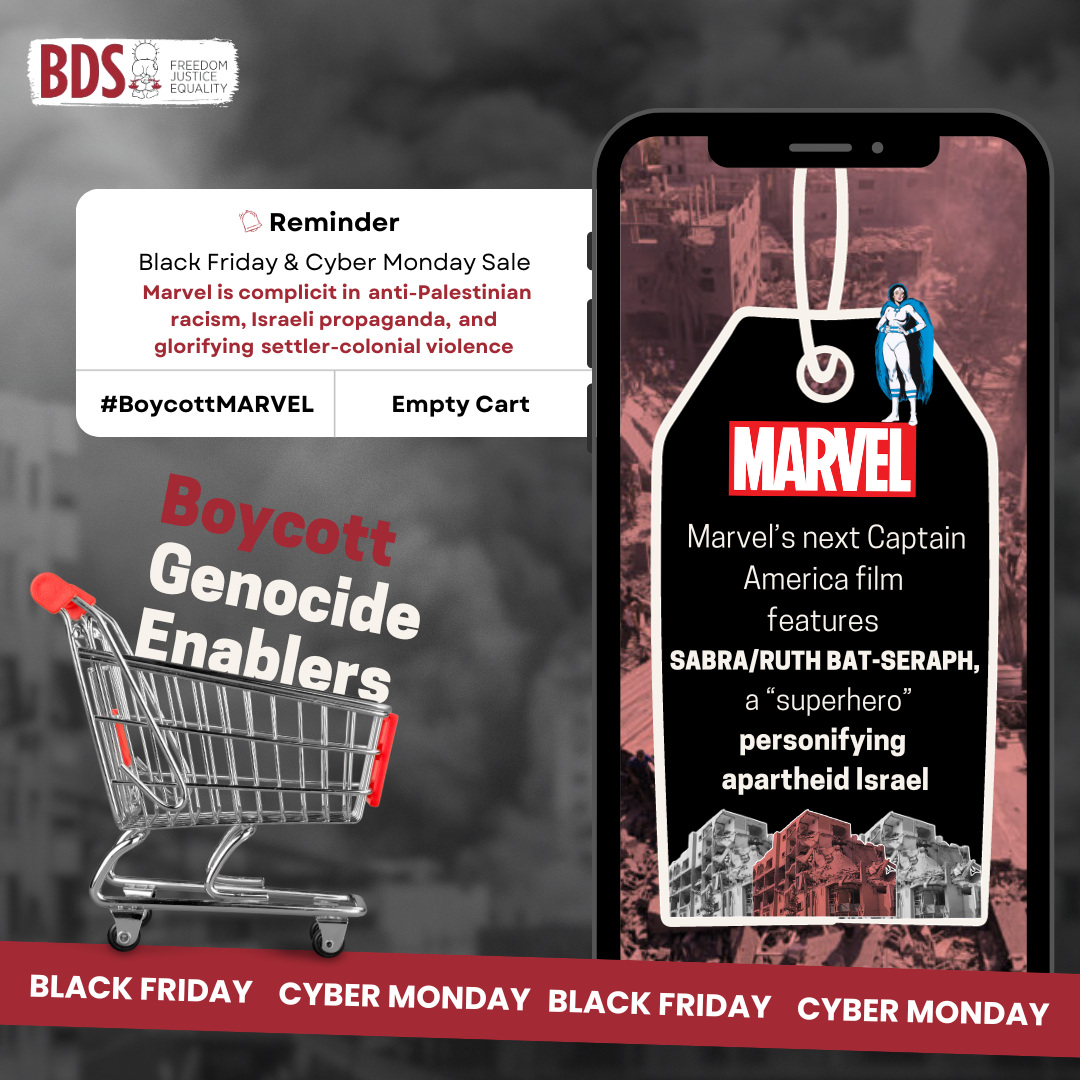 crystalsable's tweet image. .@Marvel, until you drop genocide glorifying "superhero" Sabra/Ruth from @CaptainAmerica, I will #BoycottMarvel.

The racist character has worked for apartheid Israel and its brutal occupation forces.

bit.ly/BoycottGenocid… 
#BlackFriday #CyberMonday