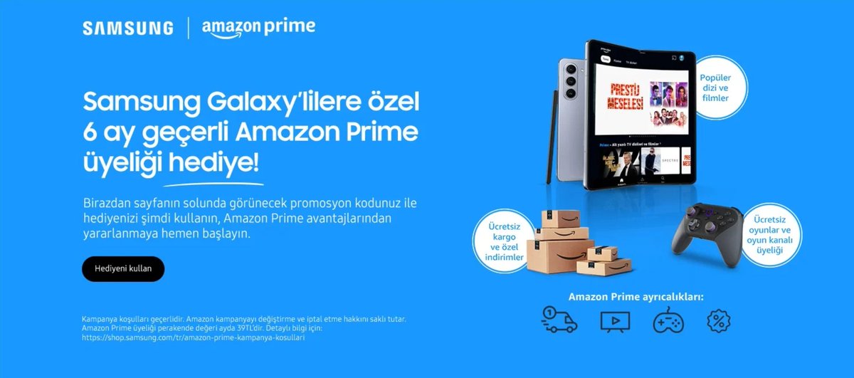 Samsung herkese 6 ay Amazon Prime üyeliği hediye ediyor. Kampanyadan hem mevcut hem yeni Prime üyeleri faydalanabiliyor. Tek yapılması gereken sayfada beliren kodu Amazon hesabınıza giriş yaparak tanımlamak.

işbirliksiz shop.samsung.com/tr/amazon-prim…