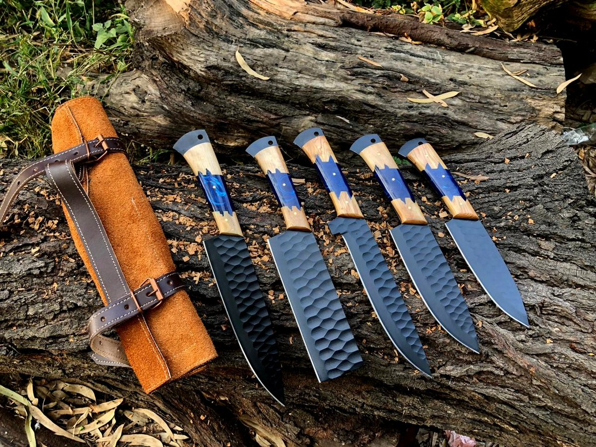 Hand Forged D2 Steel Powder Coated 5 pcs Chef Set with Leather Roll Kit

On Going Sale 🔥
PM sent and Buy it now!

#BlackFriday2023 #BlackFriday #BlackFridayDeals #Damascus #USA #hunting #BBQ #chefknife #kitchenknife