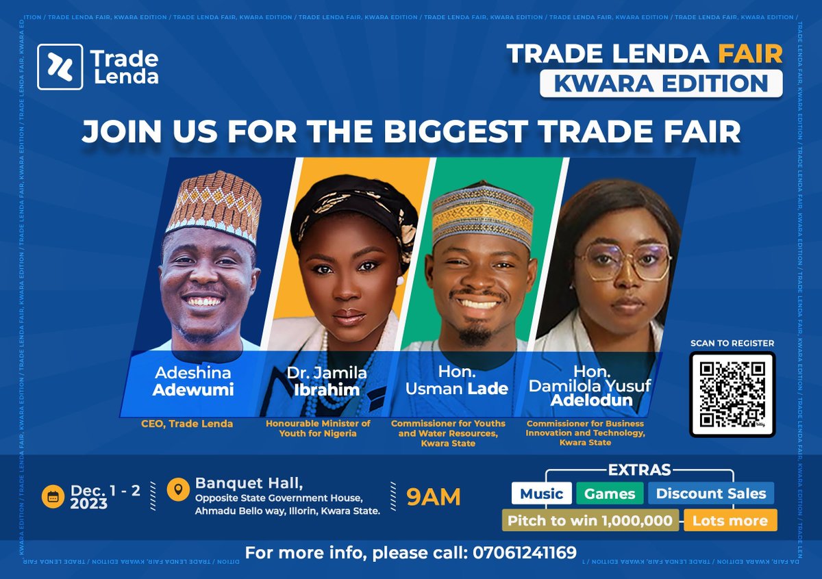 TradeLenda's tweet photo. Catch the fun and experience all the amazing feelings!
There will be no dull moments at the Trade Lenda SME Fair, Kwara Edition
Secure your slot now via ππΎ https://t.co/ONkWFOXSBN
#TradeLendaFair #KwaraEdition #MSMEs #Pulse #Eazipay #Redcloud #Techeconomy #Technologymirror https://t.co/L8egC3haH4