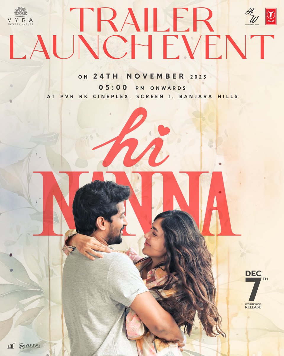 Team #HiNanna is set to share the joy and heartwarming saga with you all ❤️‍🔥 Come be a part of the grand #HiNannaTrailer launch event tomorrow at 5 PM at RK Cineplex 😎🙌🏻 Book your free 🎟️ at youwemedia.com #HiNannaOnDec7th Natural 🌟 @NameIsNani @Mrunal0801