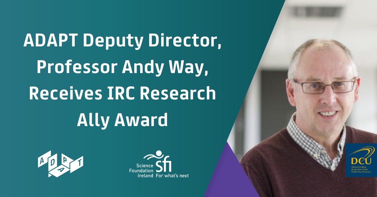 Congratulations to ADAPT deputy director, Prof. Andy Way @tarfandy, for receiving the IRC Research Ally Award. Research Ally prizes are awarded to mark the crucial role played by higher education personnel in supporting the academic research community across all career levels.…