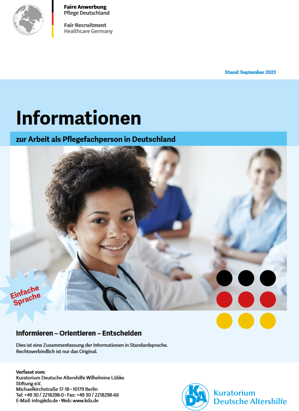 Die Informationsbroschüre zur Erwerbsmigration in die Pflege nach Deutschland ist nun auch in einfacher Sprache (für Sprachlernende) vorhanden:

bit.ly/417mDqF
@KdaDkf <a href="/KDA_de/">Kuratorium Deutsche Altershilfe KDA</a> 
Teilen und weiterleiten gerne erwünscht!
