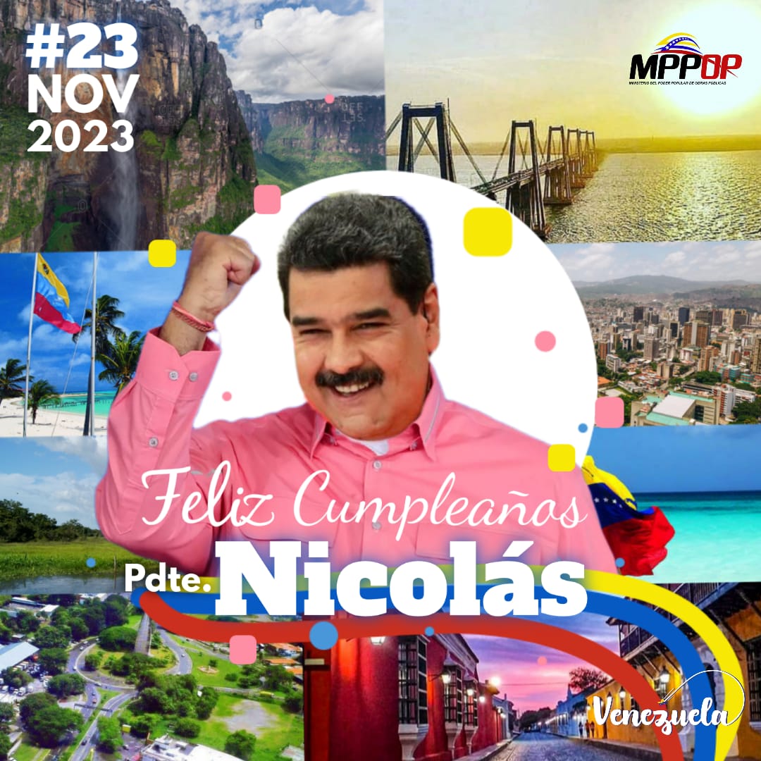 #23Nov 1962 🇻🇪🎊 Con todos los mejores deseos celebramos un año más para nuestro Conductor de Victorias, el Presidente de la República Bolivariana de Venezuela ¡<a href="/NicolasMaduro/">Nicolás Maduro</a>! Mucha vida y salud para seguir dándole Valor ❤️ al Pueblo. #DiosTeBendigaMaduro ✨
<a href="/GRaulparedes/">Gral. Raúl Paredes</a>