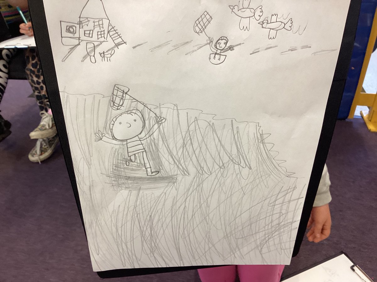 BorrowfieldPS's tweet photo. P2/3B are enjoying watching Benji Davies on #authorslive. Here are some of our drawalong pictures of Noi by the seaside. https://t.co/wt8k1gSVEC
