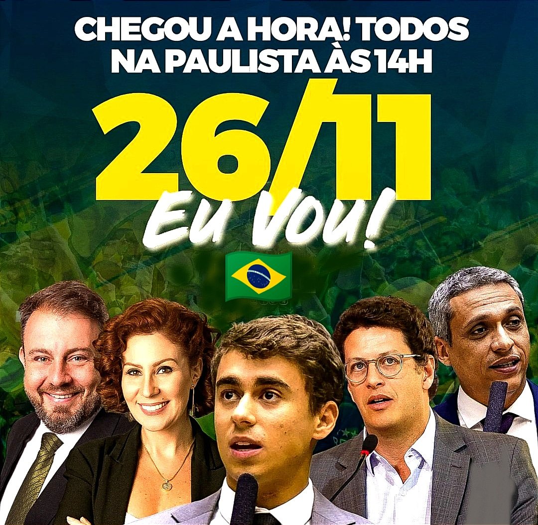 - O momento é esse!🤜🏻🤛🏻🇧🇷 - AGORA OU NUNCA!!!!!!! - Inadiável e imprescindível! PRECISAMOS APOIAR NOSSOS PARLAMENTARES E LOTAR COMO NUNCA A PAULISTA NESTE DOMINGO 26/11 CONTRA O GOLPE DO STF/TSE E LULA! 👇🏻👇🏻👇🏻👇🏻👇🏻👇🏻👇🏻👇🏻 #ImpeachmentAlexandreDeMoraes