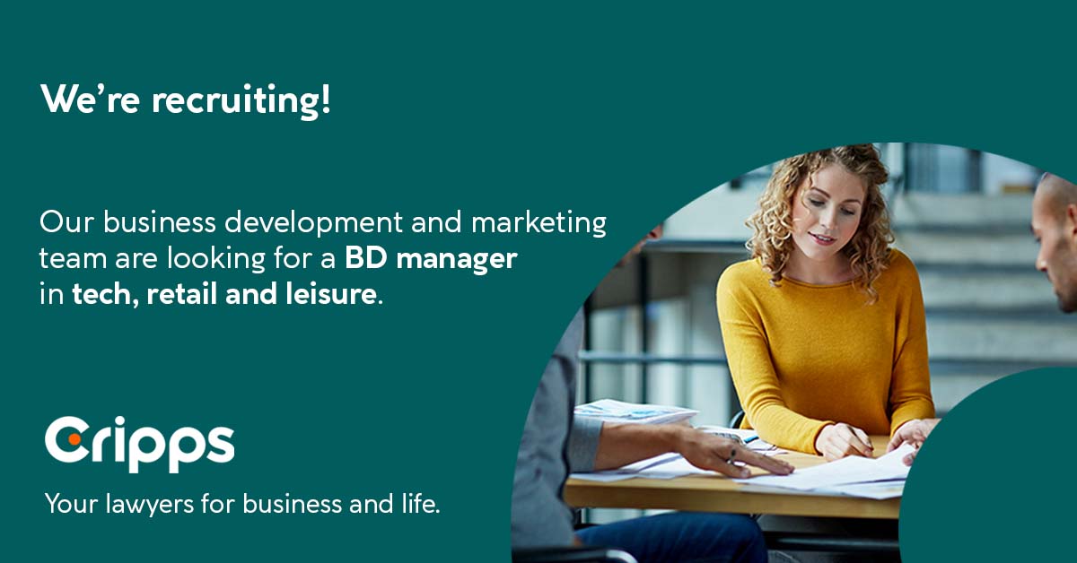 crippslaw's tweet photo. We have an exciting opportunity to join our BD &amp; Marketing team as a Sector BD Manager to help grow our technology and retail &amp; leisure sectors.

Find out more and apply here.
https://t.co/QCkd83iwFQ

#BDManager #professionalServicesBD #legalBD #techretailleisurebd https://t.co/Vt0okhXlNa
