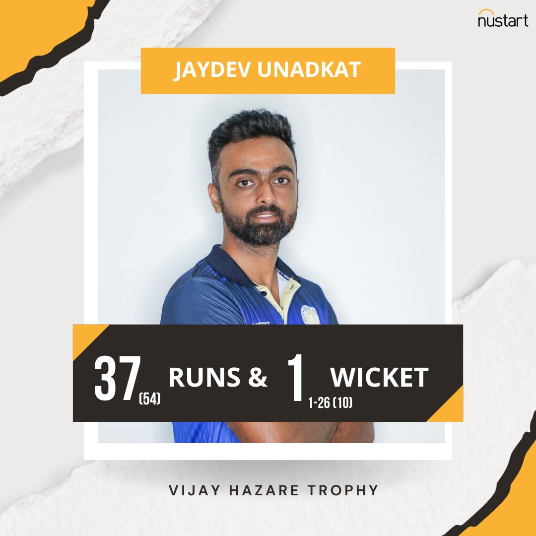 NustartSports's tweet image. The scoreboard doesn't always reflect the fight.
@JUnadkat's gritty 37 runs with the bat were invaluable for the team. A true captain's knock in tough times.   

📸:@saucricket

#NustartSports #VijayHazare #JaydevUnadkat #SAUVKER