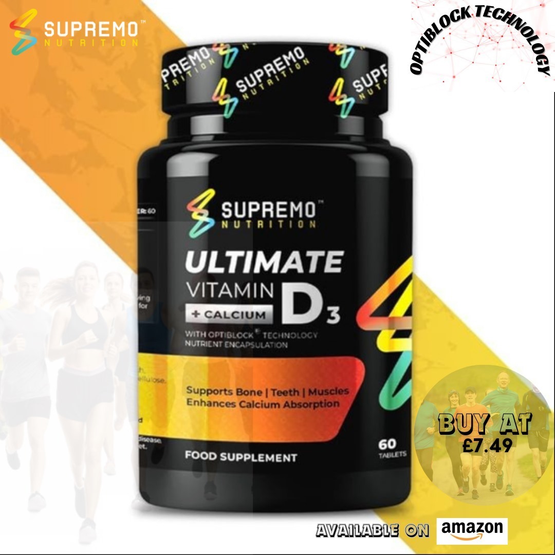 Elevate your wellness with #SUPREMONUTRITION'S Ultimate Vitamin + #calcium D3!🌟💊Our advanced formula with #Optiblock Technology ensures optimal #nutrient absorption. Support your #Bone , #teeth , & #muscles with this science-backed #supplements . Grab your bottle for £7.49!🛒💚