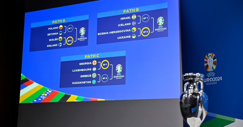 FAWales's tweet photo. 🏴󠁧󠁢󠁷󠁬󠁳󠁿 @Cymru will face Finland at the Cardiff City Stadium in their #EURO2024 play-off semi-final.

Should Rob Page's side progress, the final will also be played at home against Estonia or Poland.

#TogetherStronger