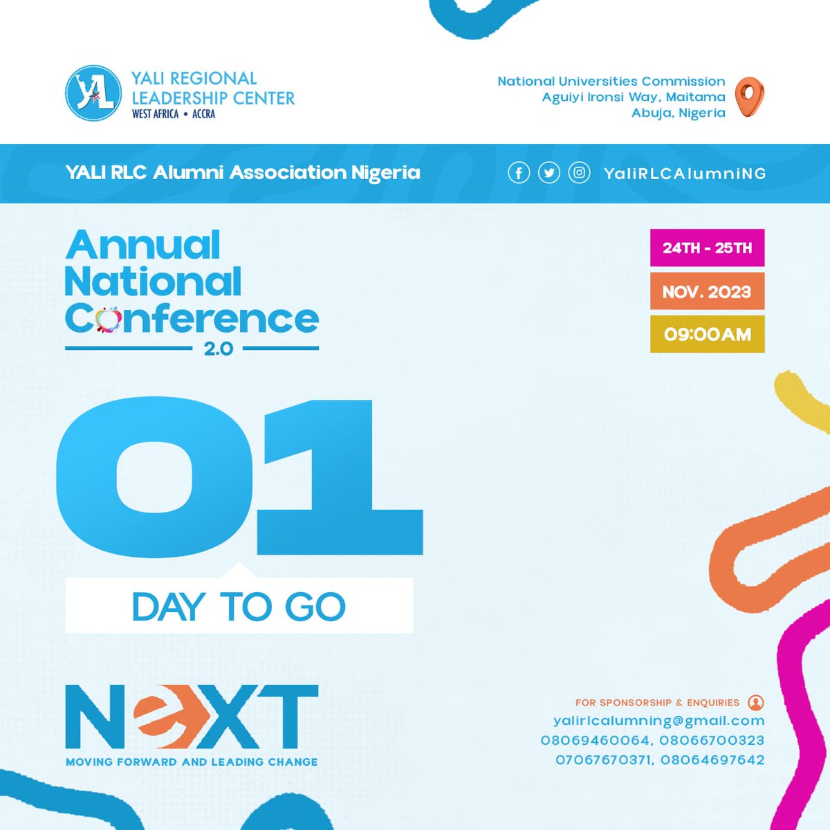 Yalirlcalumning's tweet image. ARE YOU READY?! 

One more sleep and the 2023 YALI RLC Alumni Association Nigeria National Conference is LIVE! 🥳

Date: 24th and 25th November

Time: 9am daily

Venue: National Universities Commission, Maitama, Abuja

You don&apos;t want to miss this! 📌

#NATCON2023
#CAPITALCITY2023