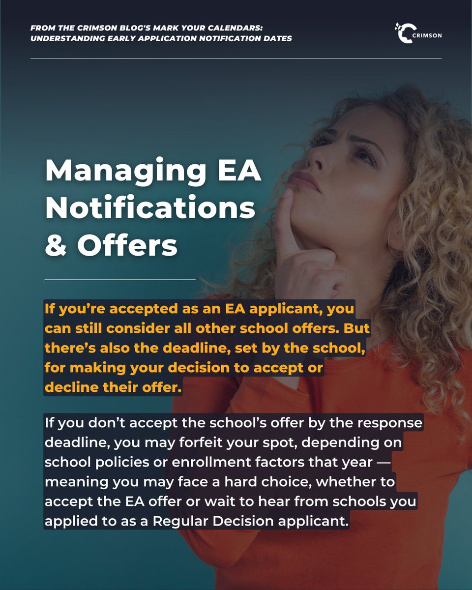CrimsonEdu's tweet image. In this post we’ll review what students and their guardians need to know about Early Action, Early Decision, and Restrictive Early Action admissions policies. 🎓 

Link below. 🔗 

#earlyapplication #earlydecision #crimsoneducation crimsoneducation.org/blog/understan…