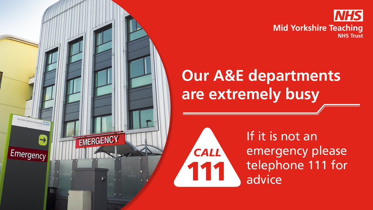 ❗Our A&E departments are extremely busy. If you are in need of medical care, please consider other options before attending A&E: 💊Local pharmacy 🩺King Street Walk in Centre 📲111.nhs.uk Please help us keep our A&E's for life-threatening emergencies! #NHS