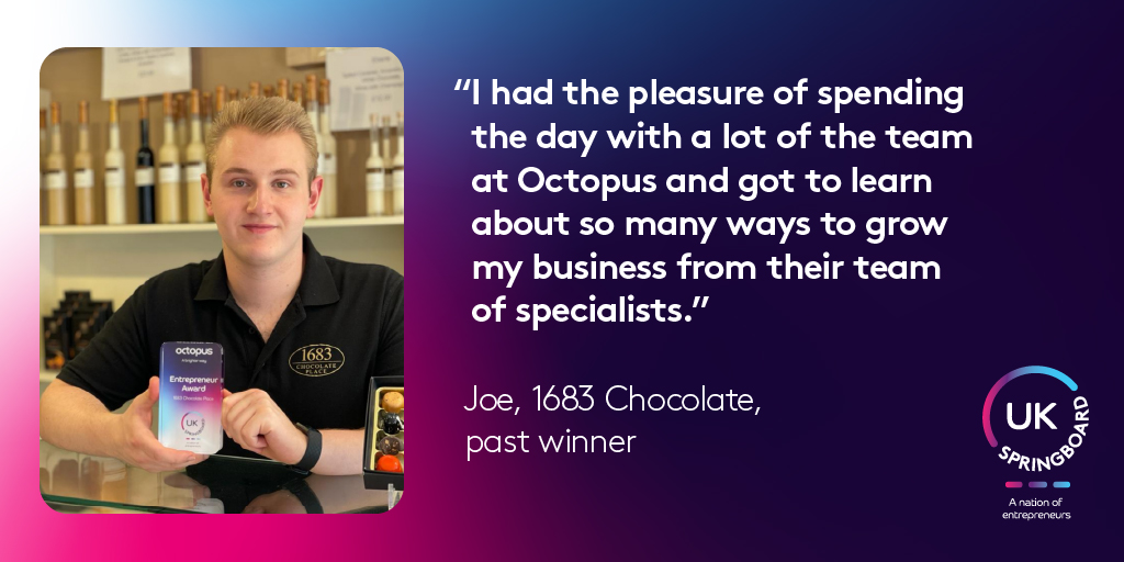 Octopus Group (@octopus_group_) on Twitter photo The Octopus Entrepreneur Awards are now open!
Last year Joe from <a href="/1683ChocPlace/">1683 Chocolate Place</a> was put forward by his local MP <a href="/bhatti_saqib/">Saqib Bhatti MP</a> and attended the awards day at Octopus.
Here is what Joe had to say about the experience…
Find out more: octopusgroup.com/springboard-aw… The Octopus Entrepreneur Awards are now open!
Last year Joe from <a href="/1683ChocPlace/">1683 Chocolate Place</a> was put forward by his local MP <a href="/bhatti_saqib/">Saqib Bhatti MP</a> and attended the awards day at Octopus.
Here is what Joe had to say about the experience…
Find out more: octopusgroup.com/springboard-aw…