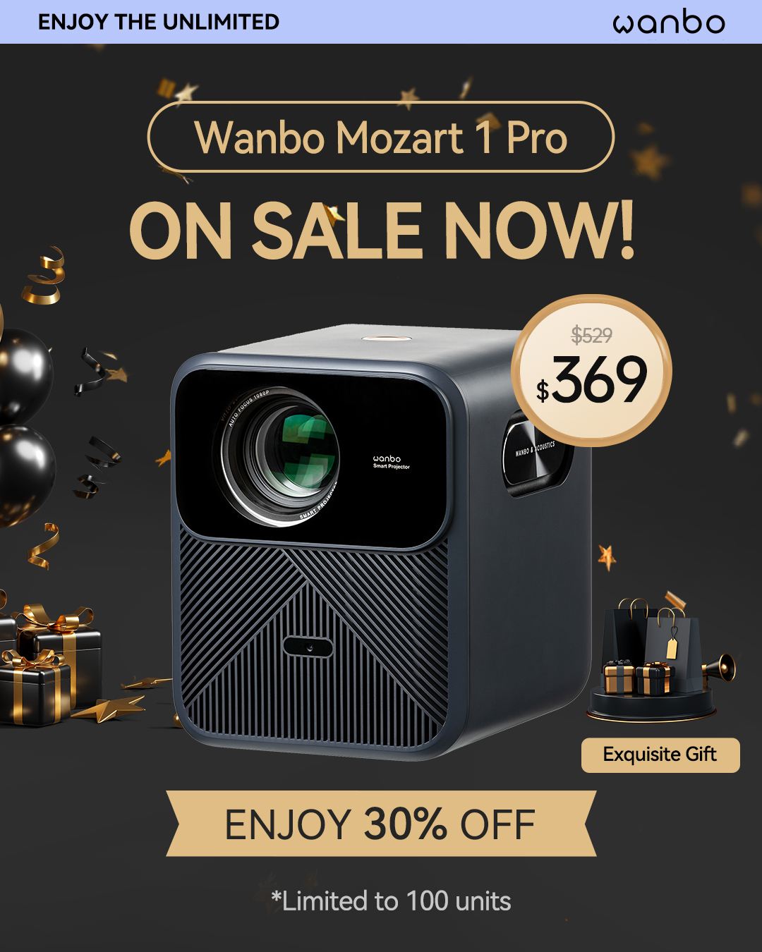Wanbo Official on X: Mozart 1 Pro is officially on sale! Click this link  to secure your unit at the final super early bird price of $369 by using  the exclusive coupon