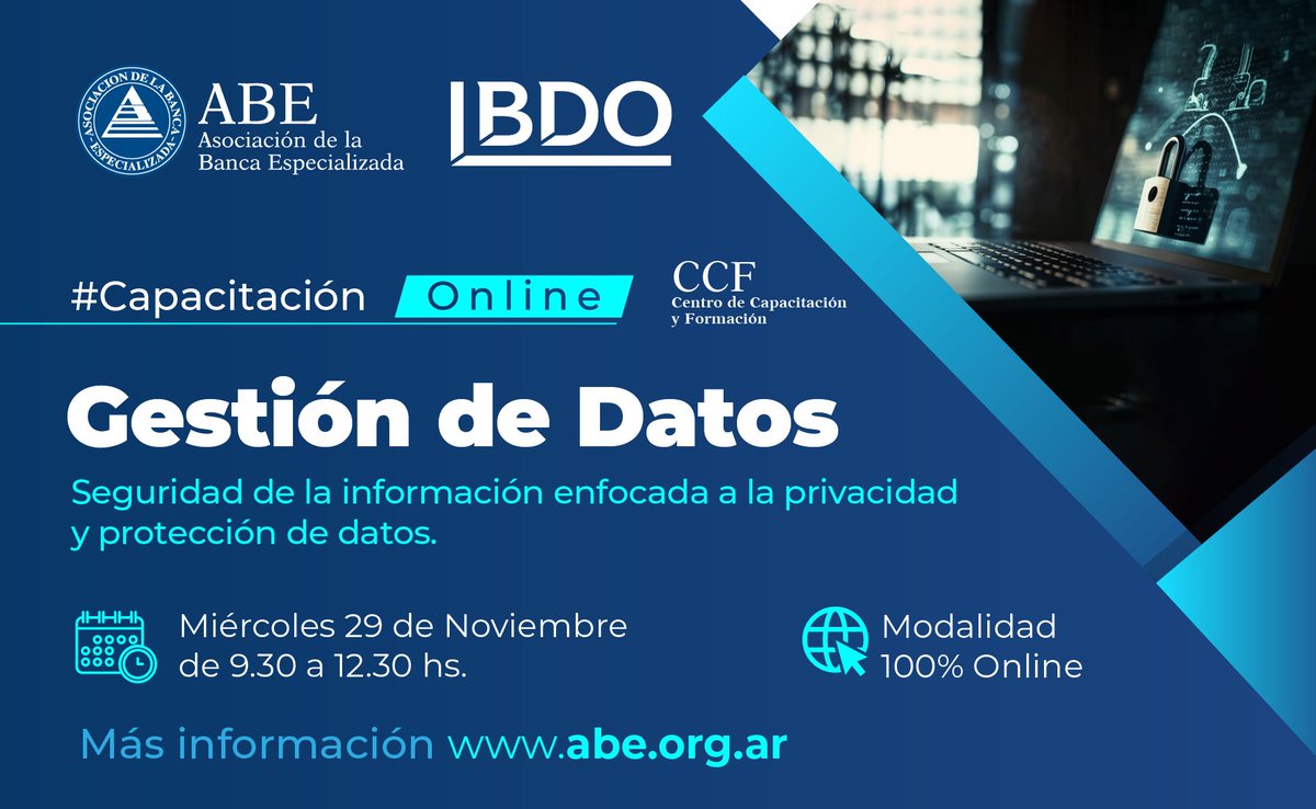 cxocommunity's tweet photo. Curso Online: Gestión de datos - Seguridad de la Información enfocada a la Privacidad y Protección de datos | Por @asociacion_abe @fabiandescalzo: Adquirí los conocimientos clave sobre gestión de datos, seguridad… https://t.co/7ZlTwO9guF #blog2 #destacado #jornada #sponsor #ABE https://t.co/4cwaextwgv
