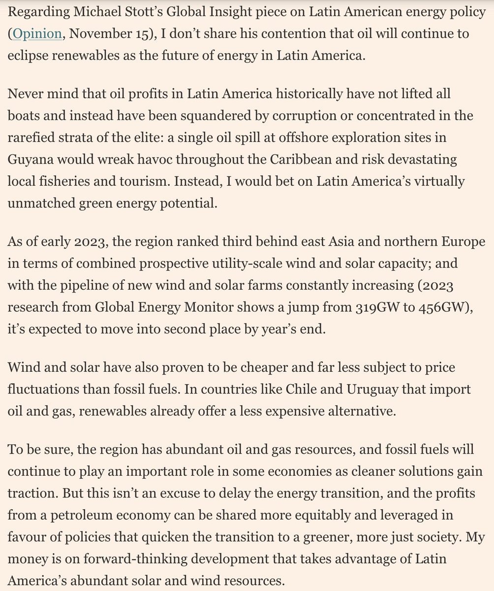 'Latin America ranks third behind east Asia and n. Europe in terms of prospective utility-scale wind and solar capacity; with the pipeline of new wind and solar farms constantly increasing, it’s expected to move into second place by year’s end' @thewideopenroad in today's FT