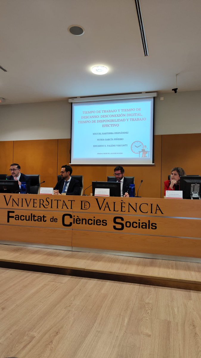 <a href="/FacSocialsUVEG/">Fac. Socials – UVEG</a> Tiempo de trabajo y tiempo de descanso: desconexión digital, tiempo de disponibilidad y trabajo efectivo.

Los prof. Eduardo Talens y Miguel Basterra y la profa. Nuria García, nos cuentan las últimas novedades normativas y jurisprudenciales.

Modera el prof. Manuel Alegre Nueno