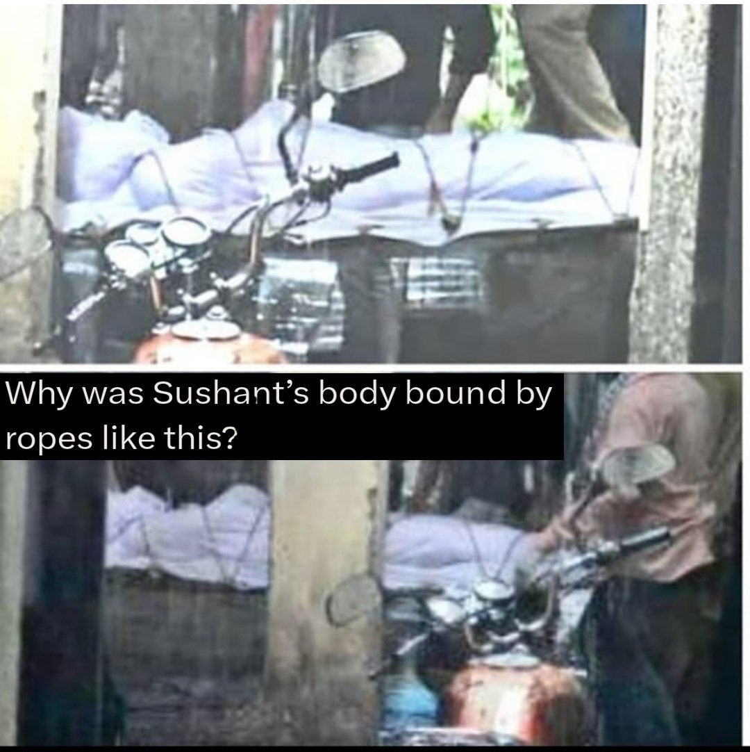 Yasmin2186's tweet photo. Why Sushant’s body was unusually tied with ropes?? 

So that his family can't see the marks on his body ?

Answer @IPS_Association  @CBIHeadquarters @DoPTGoI 

CBI WakeUp InSSRCase 💤🦜
#JusticeForSushant️SinghRajput https://t.co/N5KDwOIXc9
