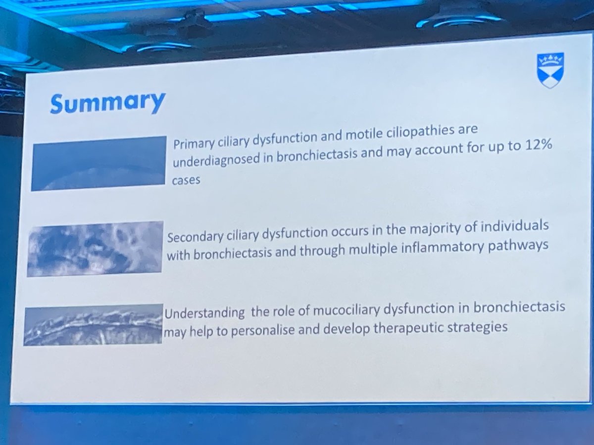 #BTSWinter2023 Fantastic presentation by @Shoemelia getting us thinking about the mucociliary escalator, both primary and secondary ciliary dysfunction, and amplitude of ciliary beat. Also #ThinkPCD in ideopathic bronchiectasis even when it’s not ‘barn door’.