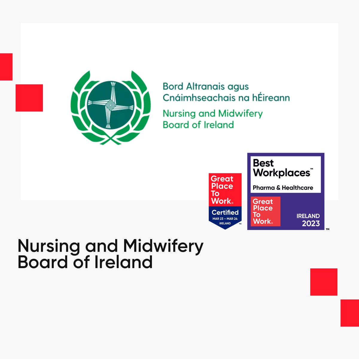 Great Place to Work Ireland (@gptw_ireland) on Twitter photo We are proud to announce that Nursing and Midwifery Board Ireland (NMBI) has achieved the recognition of Best Workplaces in Pharma & Healthcareโข 2023! Congratulations! ๐
Discover the full list, here ๐hubs.li/Q029R-Jy0
#bwph23 #gptw #bestworkplaces <a href="/NMBI_ie/">Nursing and Midwifery Board of Ireland</a> We are proud to announce that Nursing and Midwifery Board Ireland (NMBI) has achieved the recognition of Best Workplaces in Pharma & Healthcareโข 2023! Congratulations! ๐
Discover the full list, here ๐hubs.li/Q029R-Jy0
#bwph23 #gptw #bestworkplaces <a href="/NMBI_ie/">Nursing and Midwifery Board of Ireland</a>