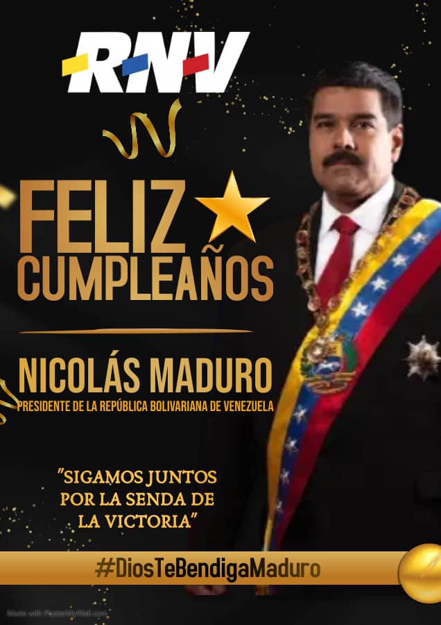 RNV Informativa (@rnvinformativa) on Twitter photo Feliz cumpleaños Presidente <a href="/NicolasMaduro/">Nicolás Maduro</a>, seguimos juntos en el amor y la defensa de nuestra hermosa Patria 🇻🇪
¡Venceremos!
#DiosTeBendigaMaduro #YoSouDeAqui Feliz cumpleaños Presidente <a href="/NicolasMaduro/">Nicolás Maduro</a>, seguimos juntos en el amor y la defensa de nuestra hermosa Patria 🇻🇪
¡Venceremos!
#DiosTeBendigaMaduro #YoSouDeAqui