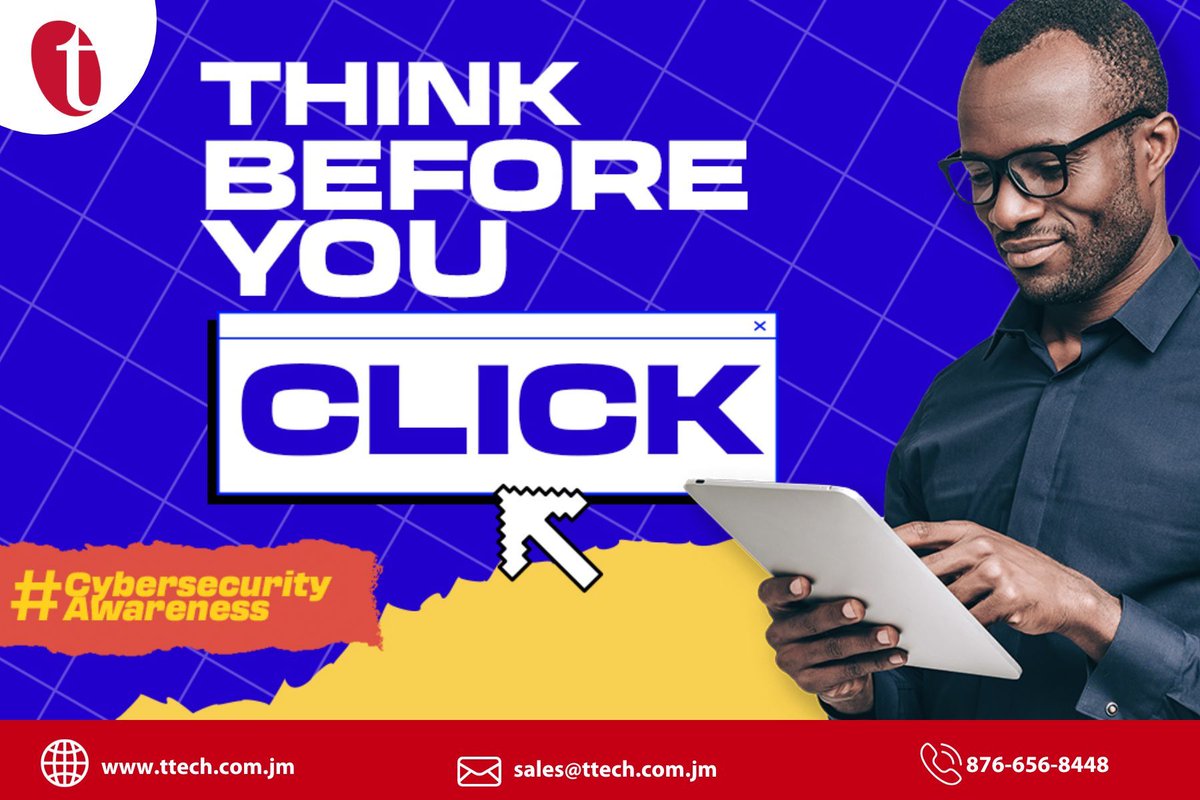 ttechlimited (@ttechlimited) on Twitter photo Did you know a malicious email could lead to a full-blown cybersecurity breach?
Pause before you click any link or attachment, and you could be the difference between security and disaster.
Contact us today at 876-656-8448 or sales@ttech.com.jm for more cybersecurity insights Did you know a malicious email could lead to a full-blown cybersecurity breach?
Pause before you click any link or attachment, and you could be the difference between security and disaster.
Contact us today at 876-656-8448 or sales@ttech.com.jm for more cybersecurity insights