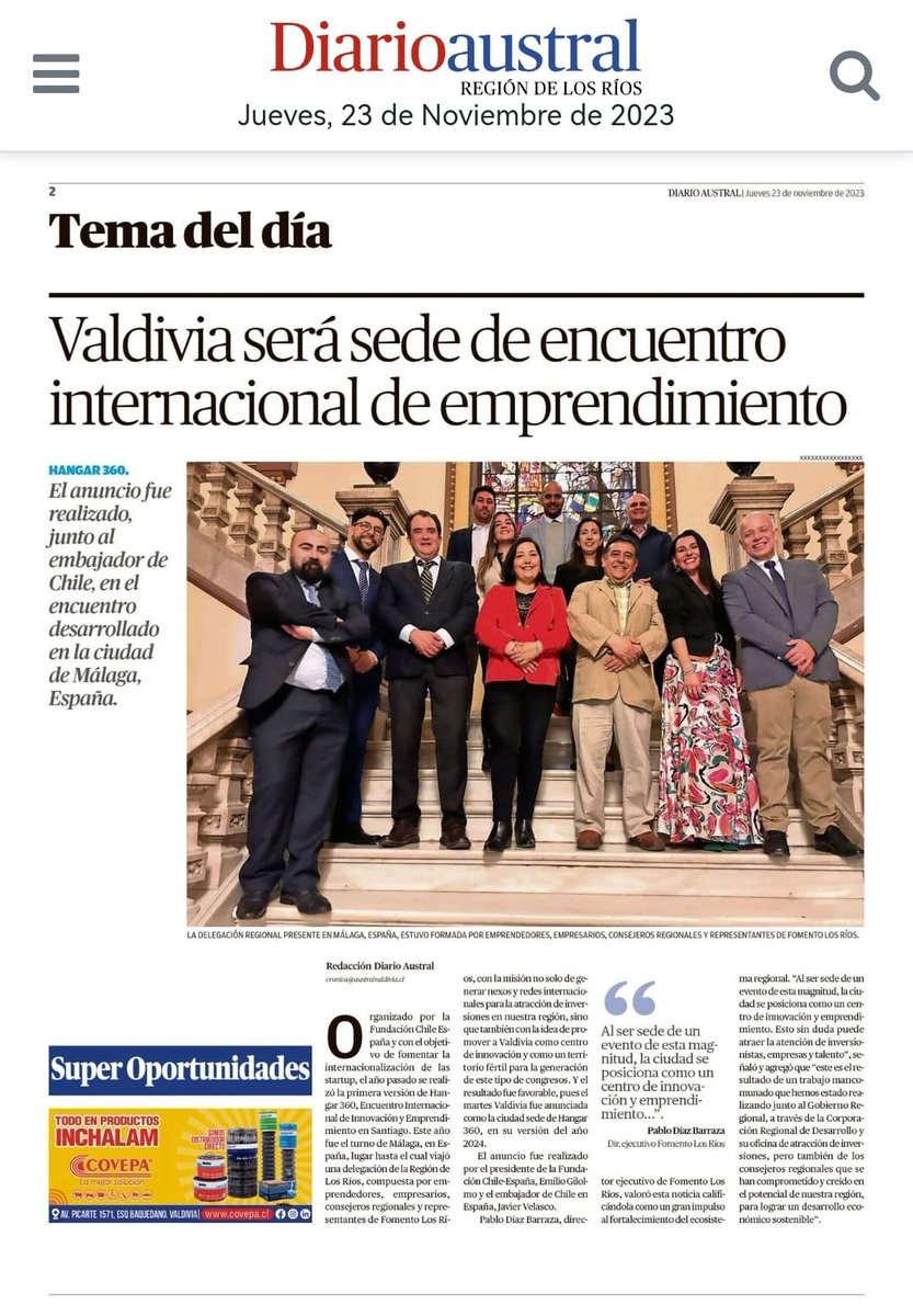 Grandes Noticias para Los Rios : Se viene Hangar 360 Valdivia 2024! 📷📷
El éxito de una gestión de esta magnitud no sería posible sin el respaldo y la colaboración de las autoridades locales; agradecemos al Gobernador Luis Cuvertino y a todo su equipo por su compromiso.