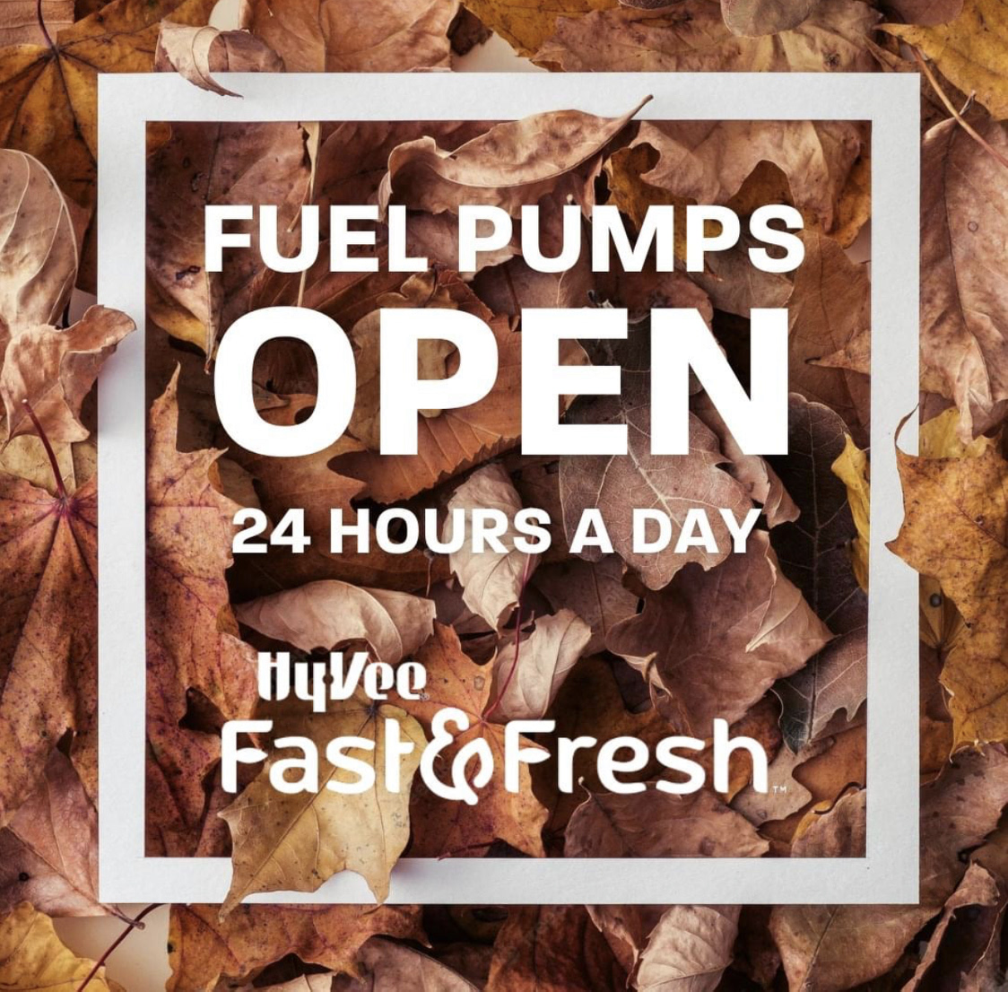 Did you know the fuel pumps at Hy-Vee Fast &amp; Fresh are open 24 hours, 7 days a week? Happy Thanksgiving and safe travels from Waukee Hy-Vee! 🦃